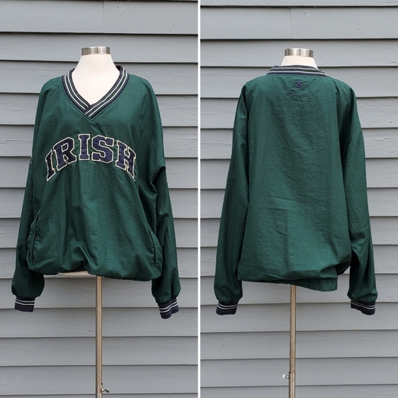Vintage 90s Champion Notre Dame Collegiate Green Navy Swishy Windbreaker XL - Picture 3 of 7